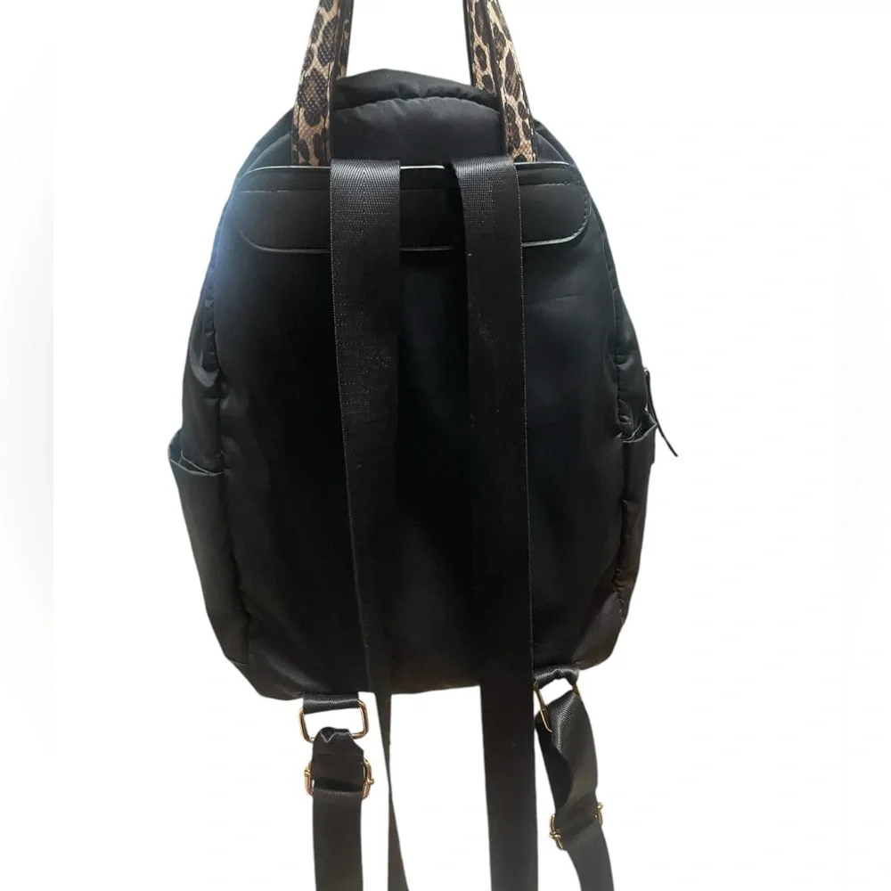 Adrienne Vittadini Top Handle Black and Leopard Print Backpack